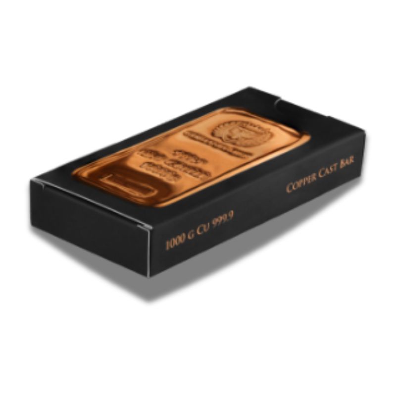 2024 Germania Mint 1000g Copper Cast Bar – featuring unique holograms, serial numbers, and vacuum-foiled packaging.