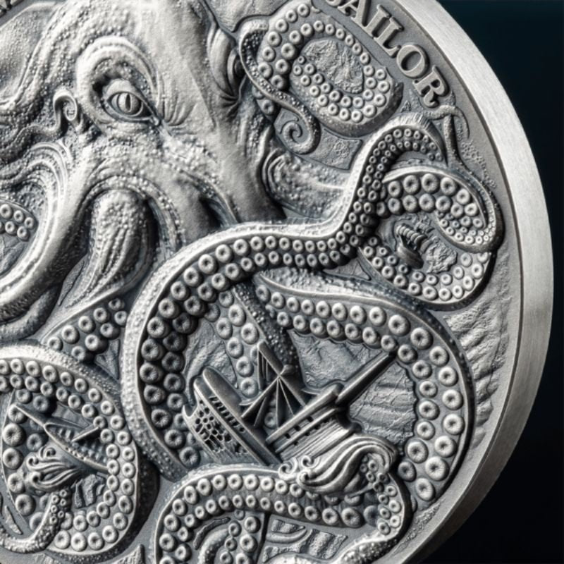 2024 Ghana Life Quotes Kraken 1oz Silver High Relief Antiqued Coin