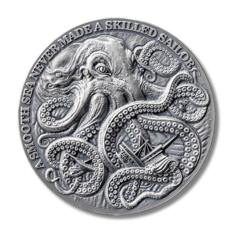 2024 Ghana Life Quotes Kraken 1oz Silver High Relief Antiqued Coin