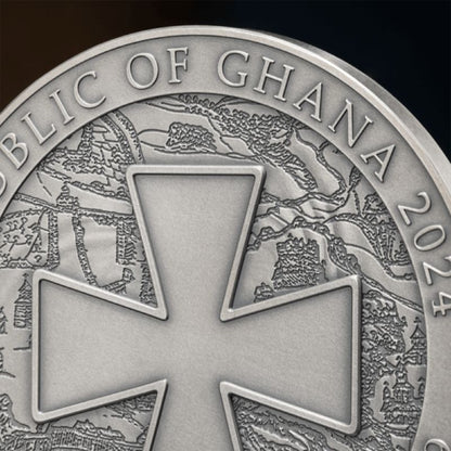 2024 Ghana Ukraine Battle Hardened 2oz Silver Antiqued High Relief Coin