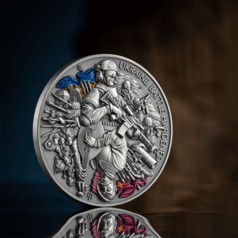 2024 Ghana Ukraine Battle Hardened 2oz Silver Antiqued High Relief Coin