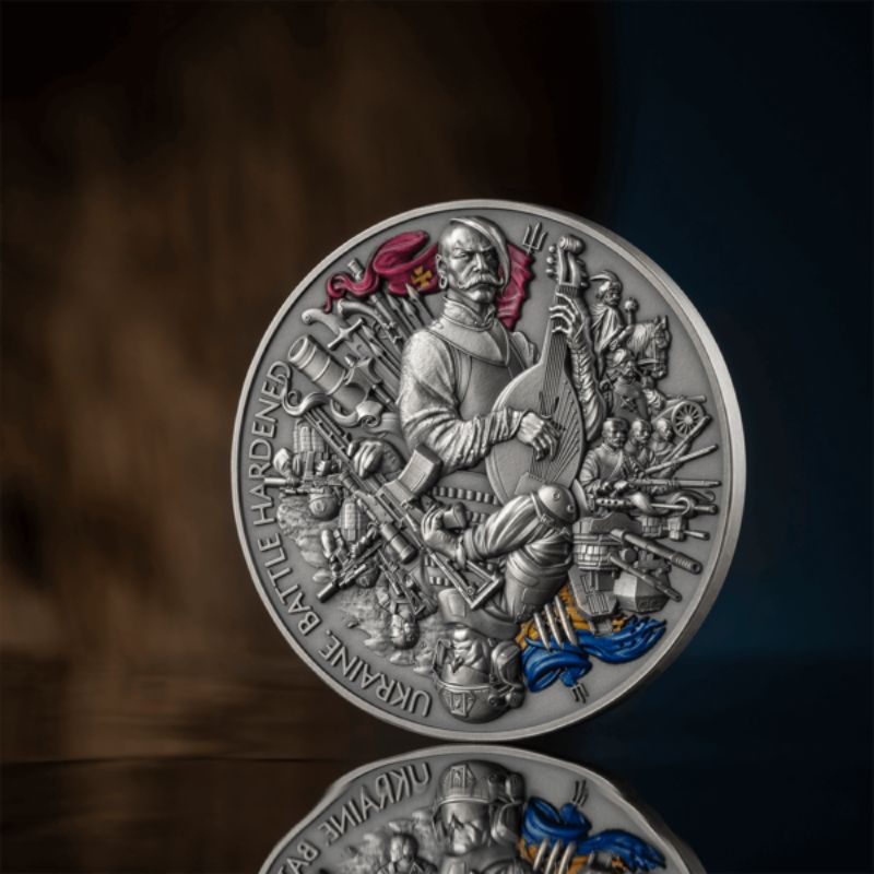 2024 Ghana Ukraine Battle Hardened 2oz Silver Antiqued High Relief Coin