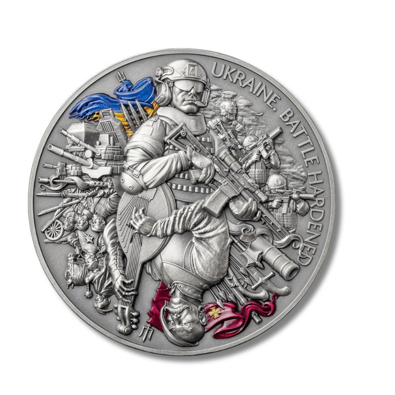 2024 Ghana Ukraine Battle Hardened 2oz Silver Antiqued High Relief Coin