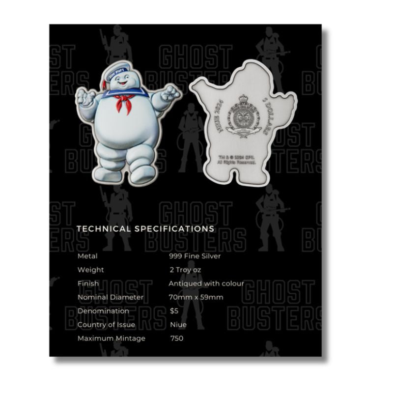 2024 Ghostbusters Puft Shaped Coin featuring the Stay Puft Marshmallow Man design with collector's box.