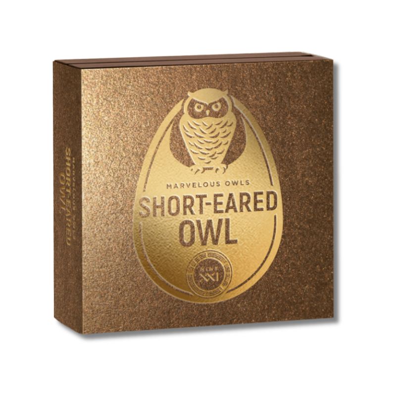 2024 Niue Marvelous Owls Short-eared Owl 1 oz Silver Antiqued Gilded Coin