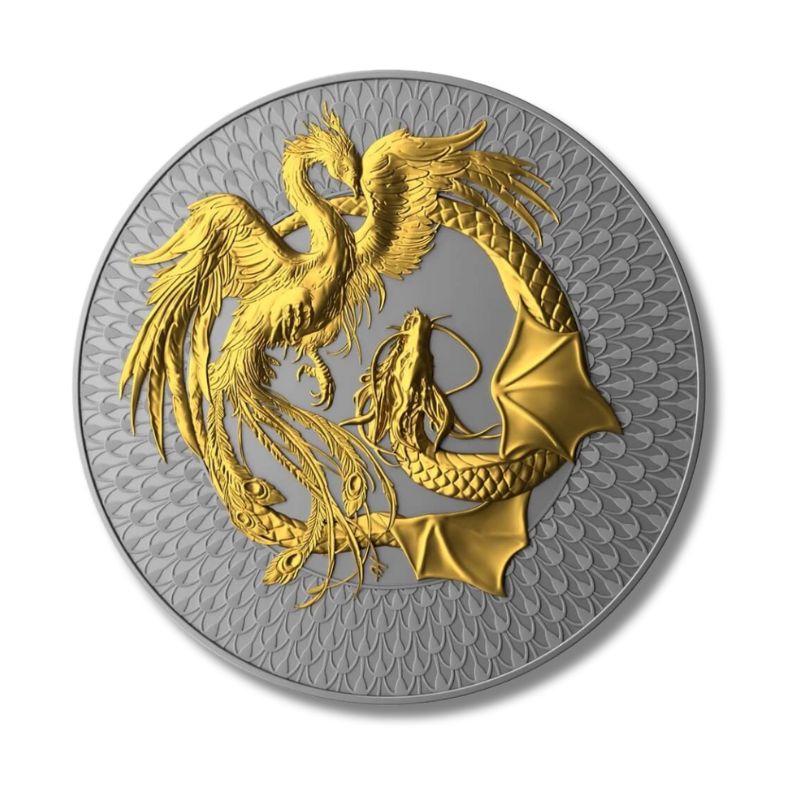 2024 Niue Phoenix and Dragon 2 oz Silver Ultra High Relief Gilded Proof Coin