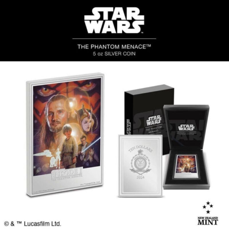 2024 Niue Star Wars Phantom Menace 5oz Silver Proof Poster Coin Cert#6