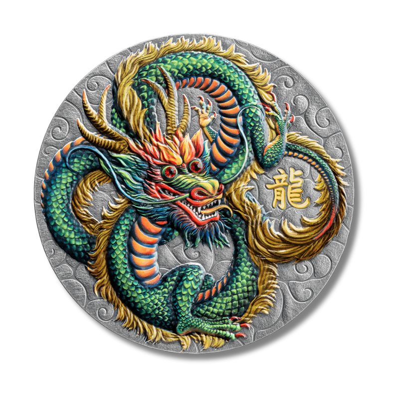 2024 Niue The Power of Green Dragon 5oz Silver Antiqued Coin