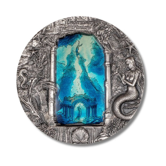 2024 Palau Underwater Fantasy Mermaids 3oz Silver Antiqued Coin