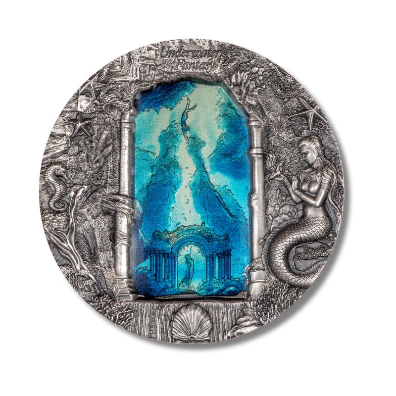 2024 Palau Underwater Fantasy Mermaids 3oz Silver Antiqued Coin