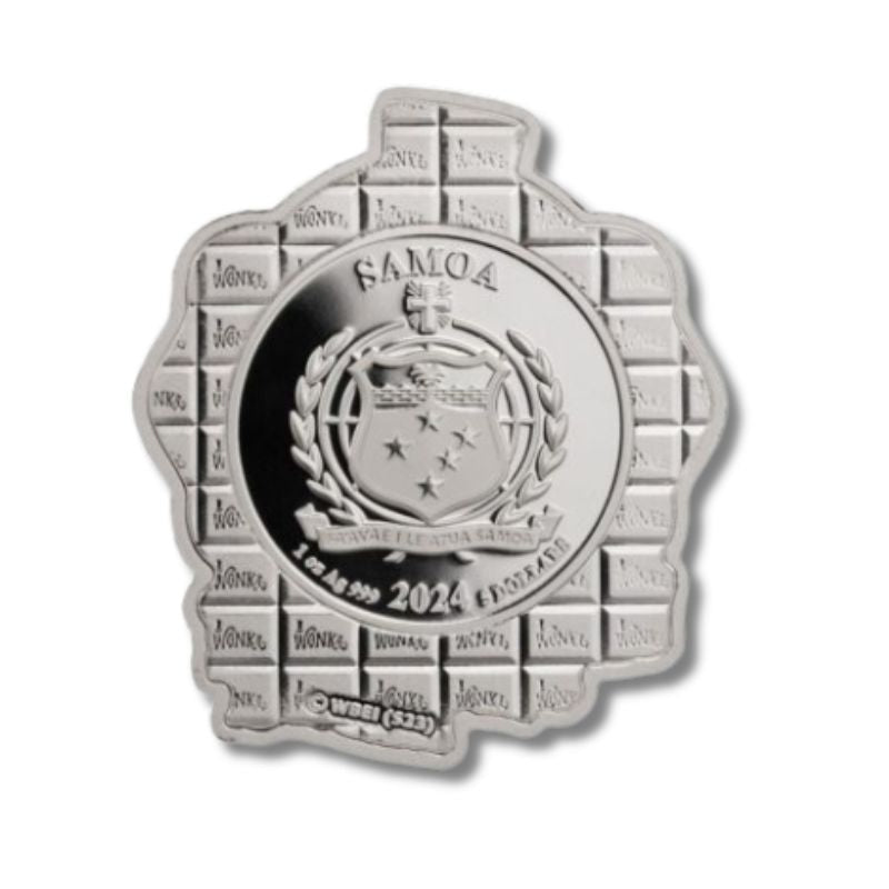 2024 Samoa $5 Willy Wonka 1 oz .999 Fine Silver Coin - Colorized coin with limited mintage and chance to find a Golden Ticket.
