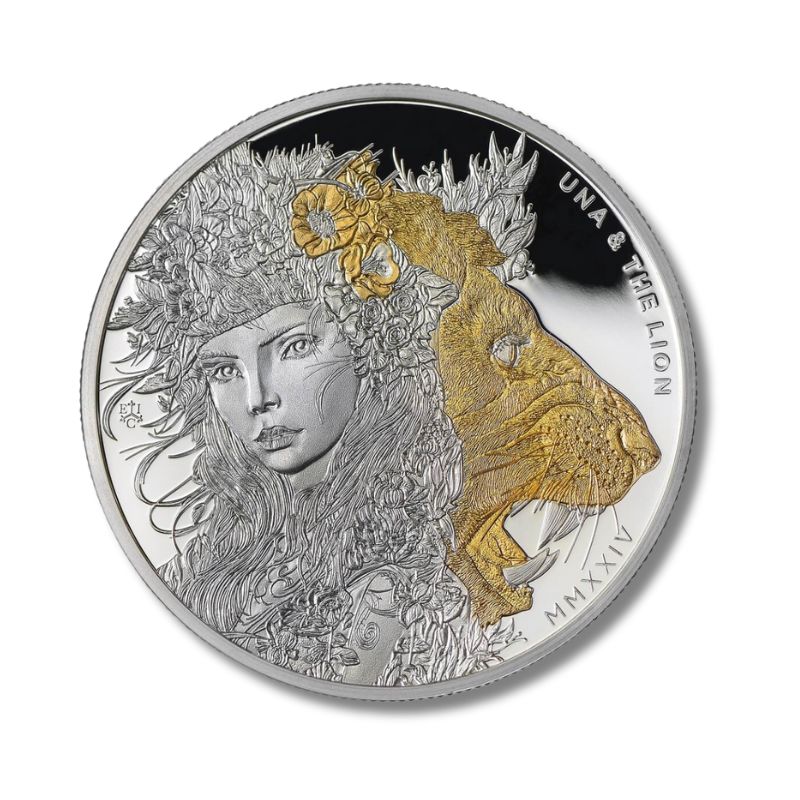 2024 St. Helena Modern Una and The Lion 1oz Silver Gilded Proof Coin