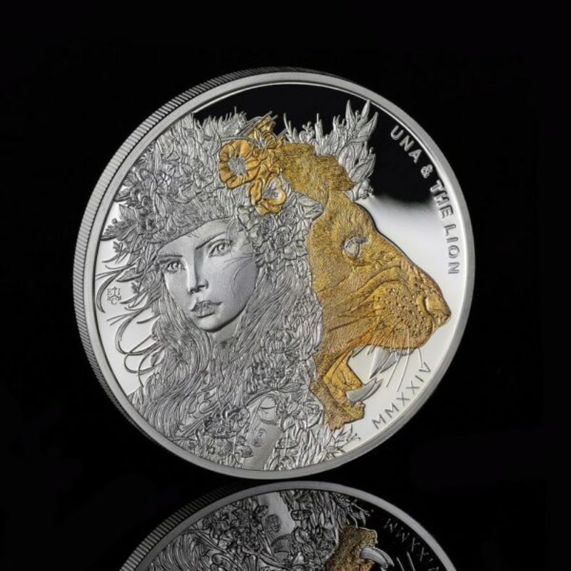2024 St. Helena Modern Una and The Lion 1oz Silver Gilded Proof Coin