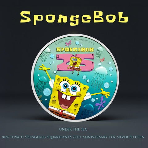 2024 Tuvalu Spongebob Squarepants 25th Anniversary 1oz .999 Silver Colorized Coin