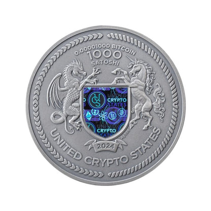 2024 United Crypto States Binary Bull 2 oz Silver Holographic Antiqued Coin