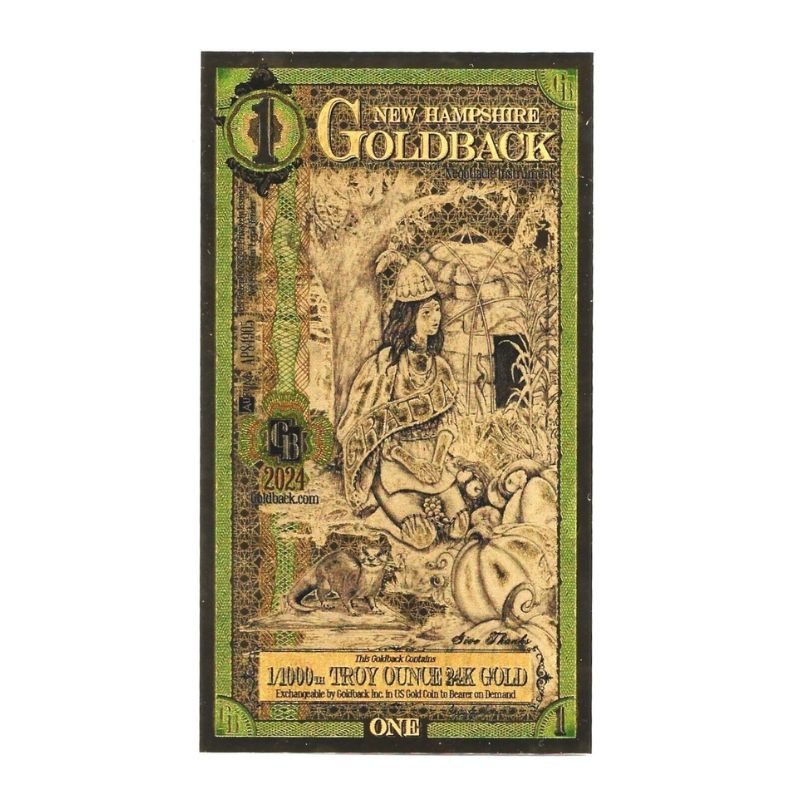 2024 Wyoming Goldback Foil Notes 1/1000 oz of .999 Gold BU