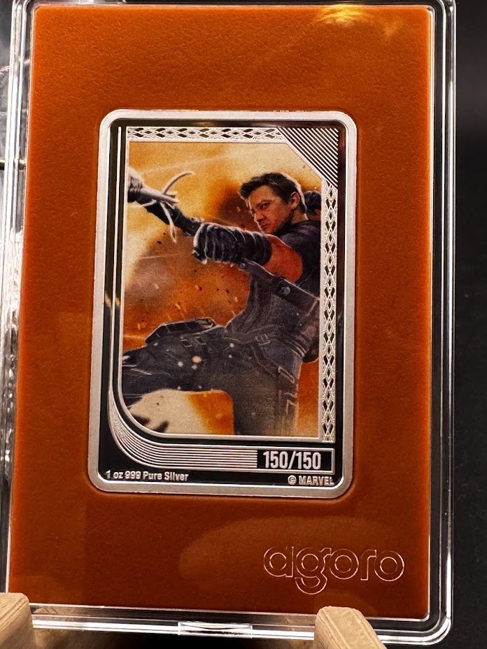 2025 Agoro Marvel Infinity Saga Trading Coins Hawkeye 150/150 1oz .999 Silver Coin - Captain’s Chest Bullion