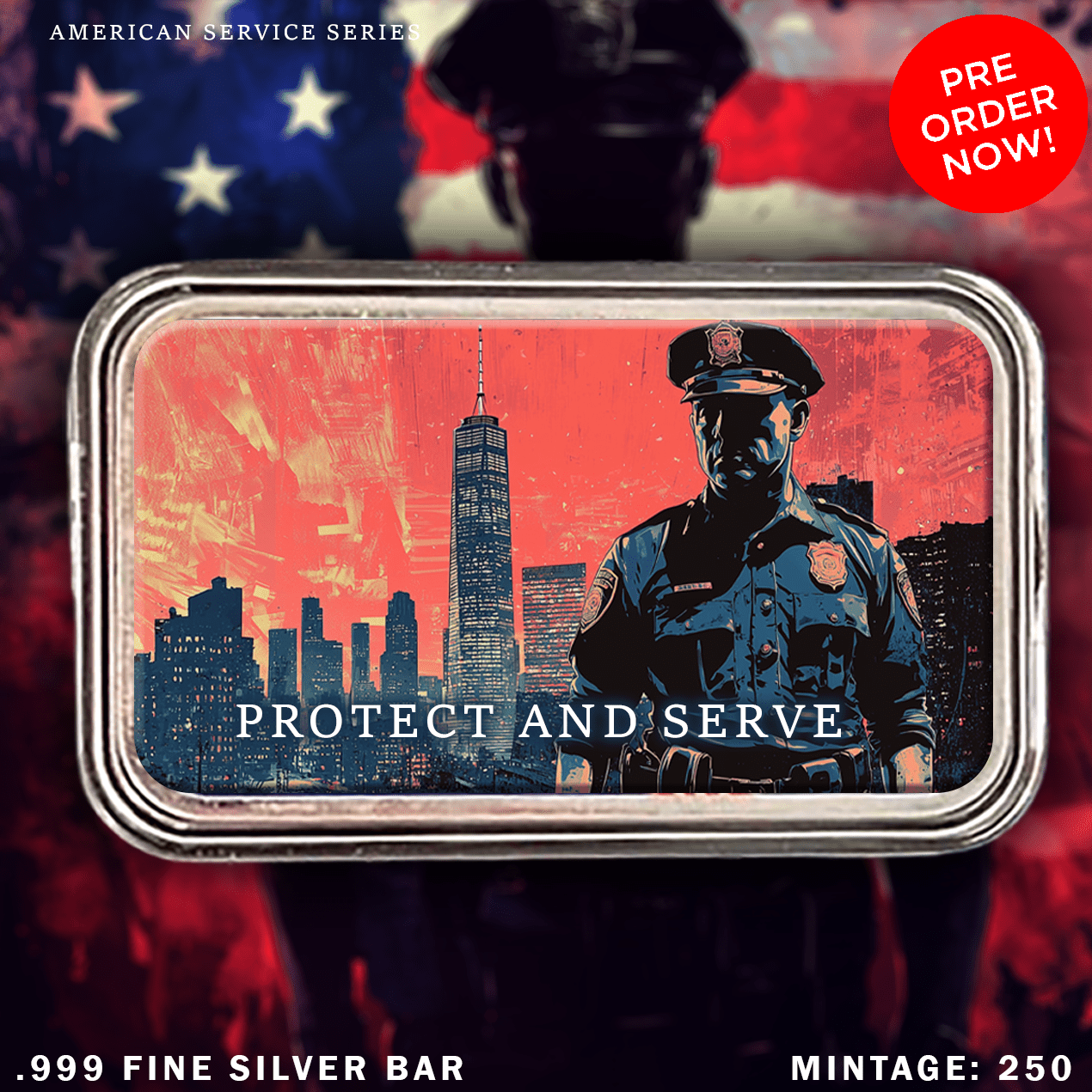 2025 American Service Workers Hero Bar 3rd in Series Police 1oz .999 Silver - Captain’s Chest Bullion