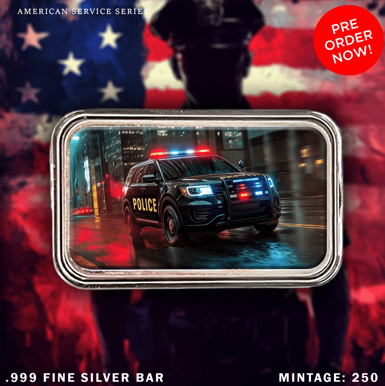 2025 American Service Workers Hero Bar 3rd in Series Police 1oz .999 Silver - Captain’s Chest Bullion