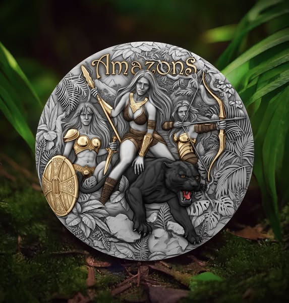 2025 Cameroon Antique and Gilded Amazons - Daughters of the Wild 2oz .999 Silver - Captain’s Chest Bullion