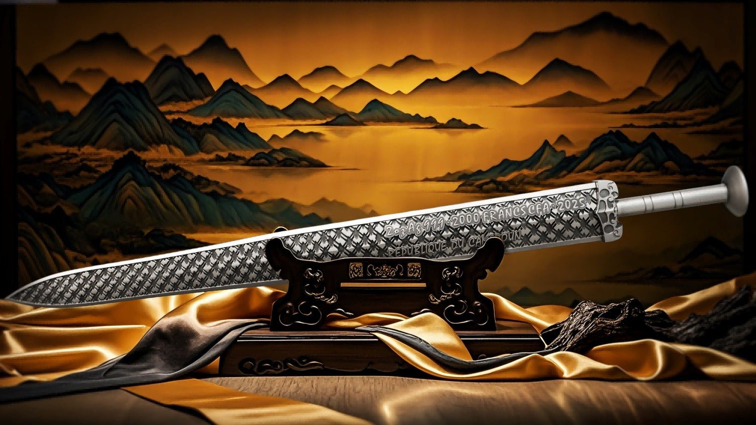 2025 Cameroon Sword of Goujian 2oz .999 Antique Silver - Captain’s Chest Bullion