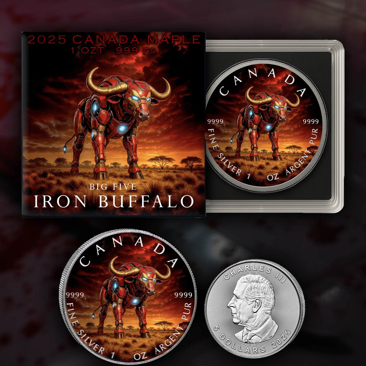 2025 Canada Maple Big Five Iron Buffalo 1oz .9999 Silver - Captain’s Chest Bullion