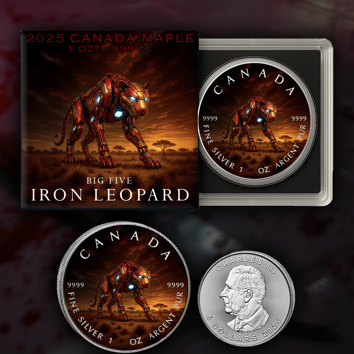 2025 Canada Maple Big Five Iron Leopard 1oz .9999 Silver - Captain’s Chest Bullion