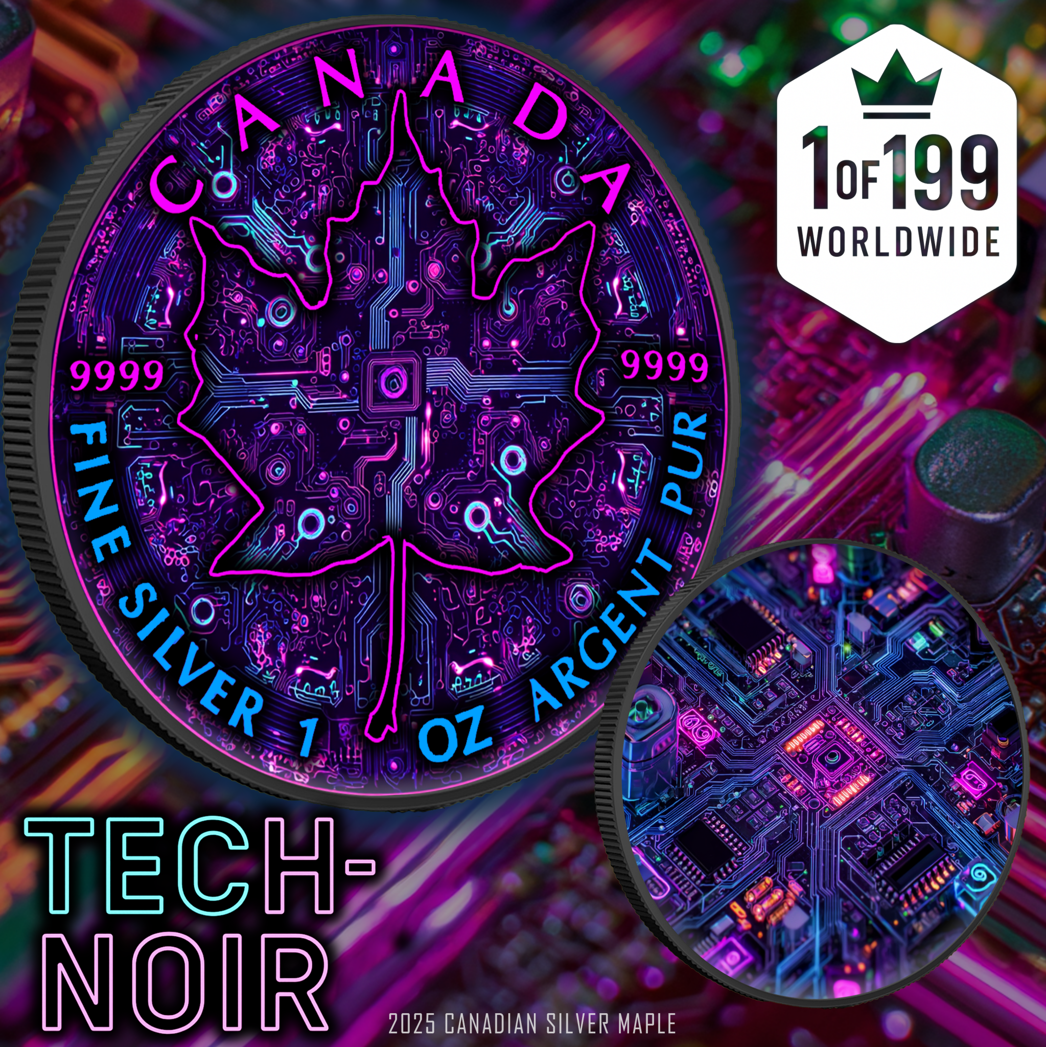 2025 Canada Maple Colorized Tech Noir .9999 Silver Coin - Captain’s Chest Bullion