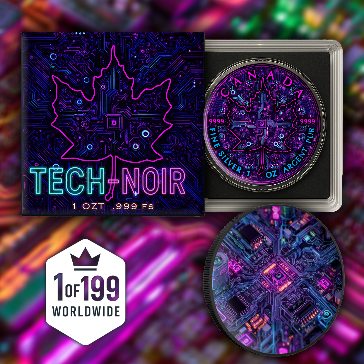 2025 Canada Maple Colorized Tech Noir .9999 Silver Coin - Captain’s Chest Bullion