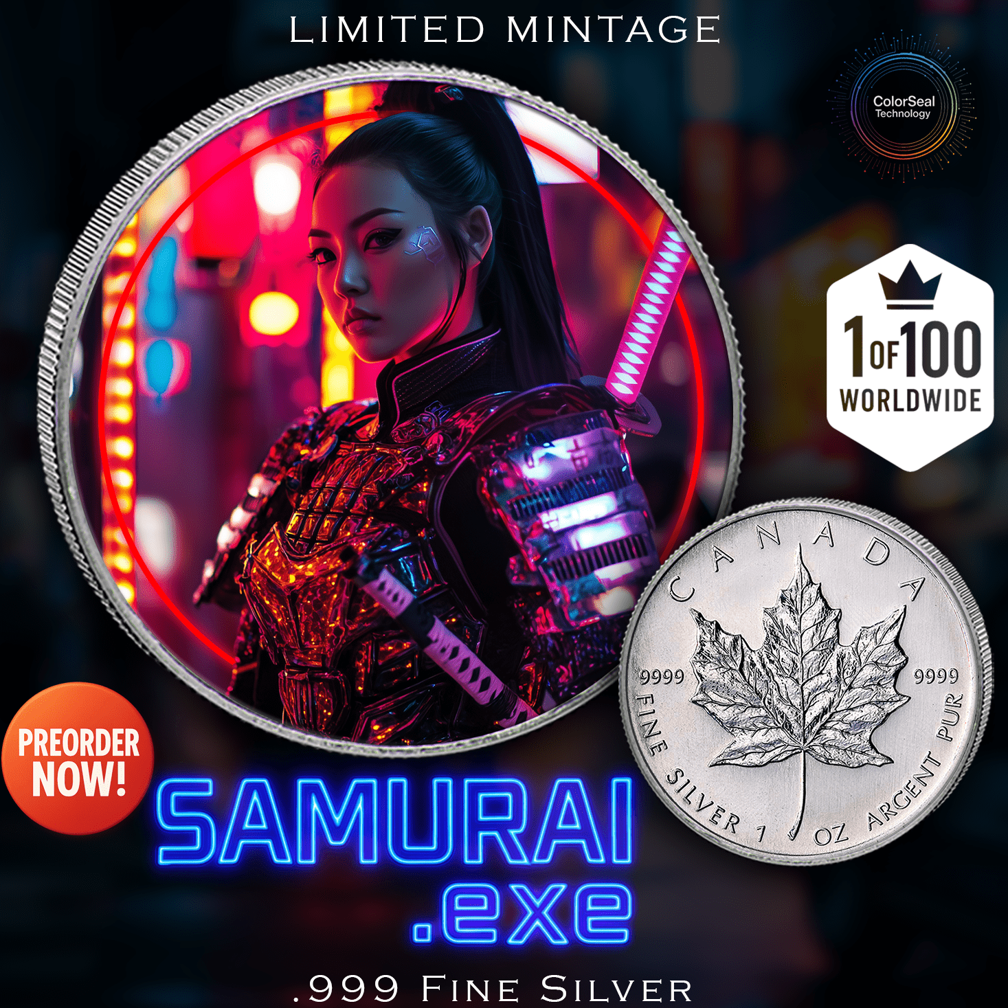 2025 Canada Maple Samurai Edition .9999 Silver Coin Colorized - Captain’s Chest Bullion