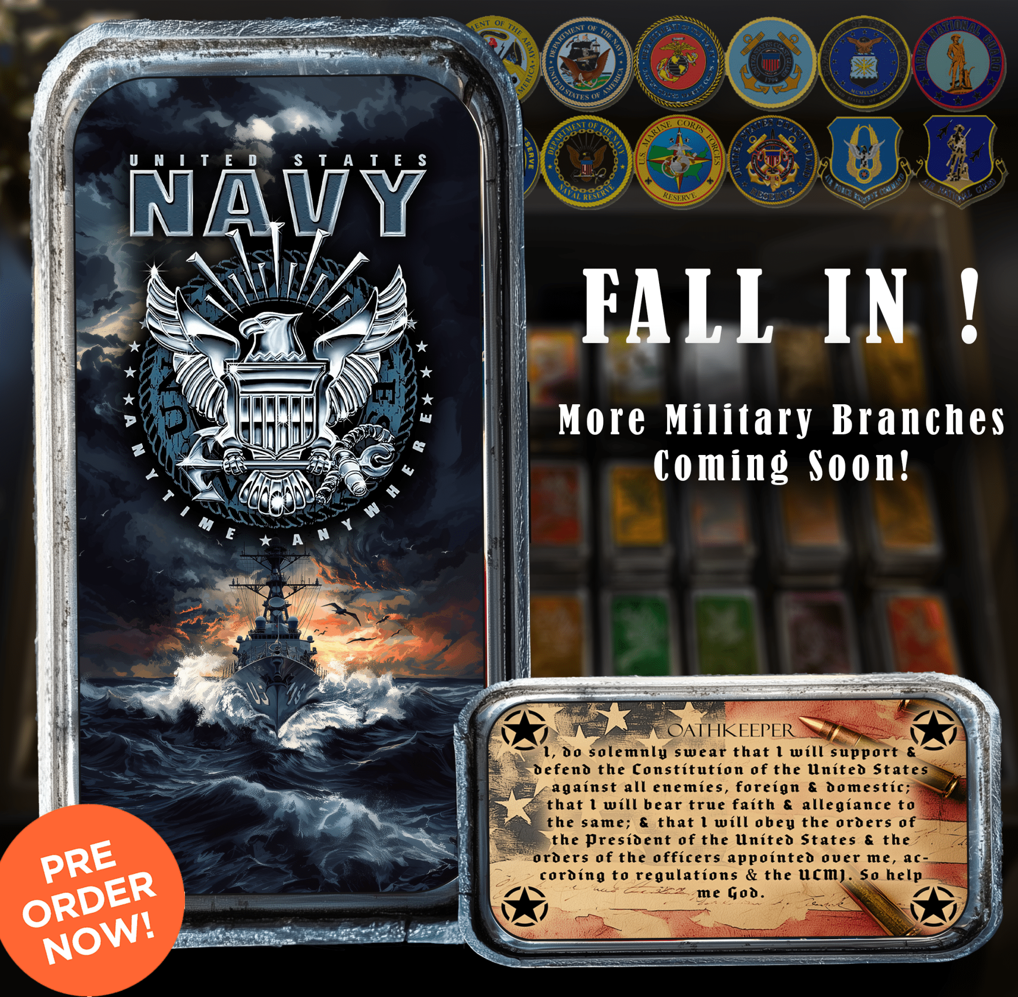 2025 Colorized Art Bar U.S. Navy 1oz .999 Silver Bar - Captain’s Chest Bullion