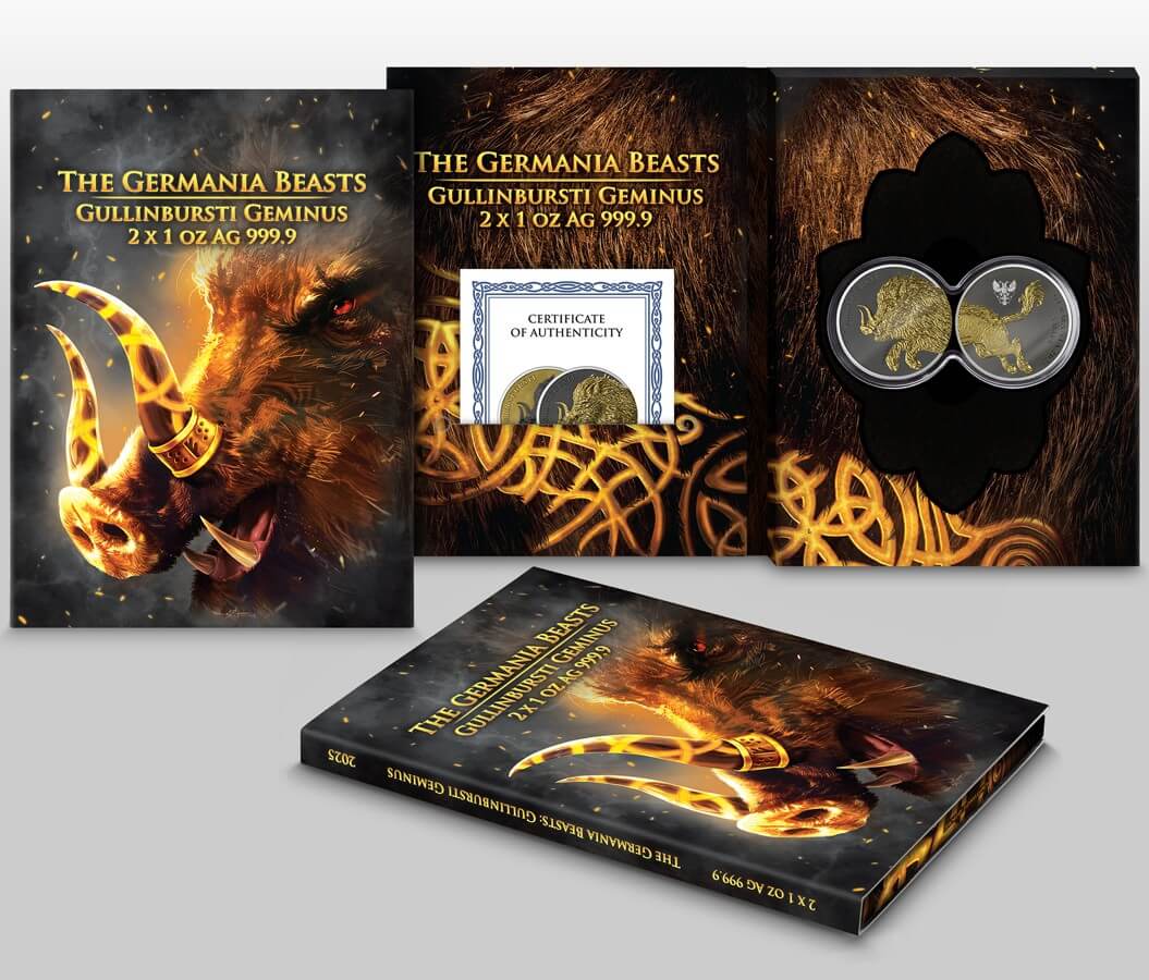 2025 Germania Beasts Gullinbursti Geminus 2 x 1 oz Silver Gilded Coin - Captain’s Chest Bullion