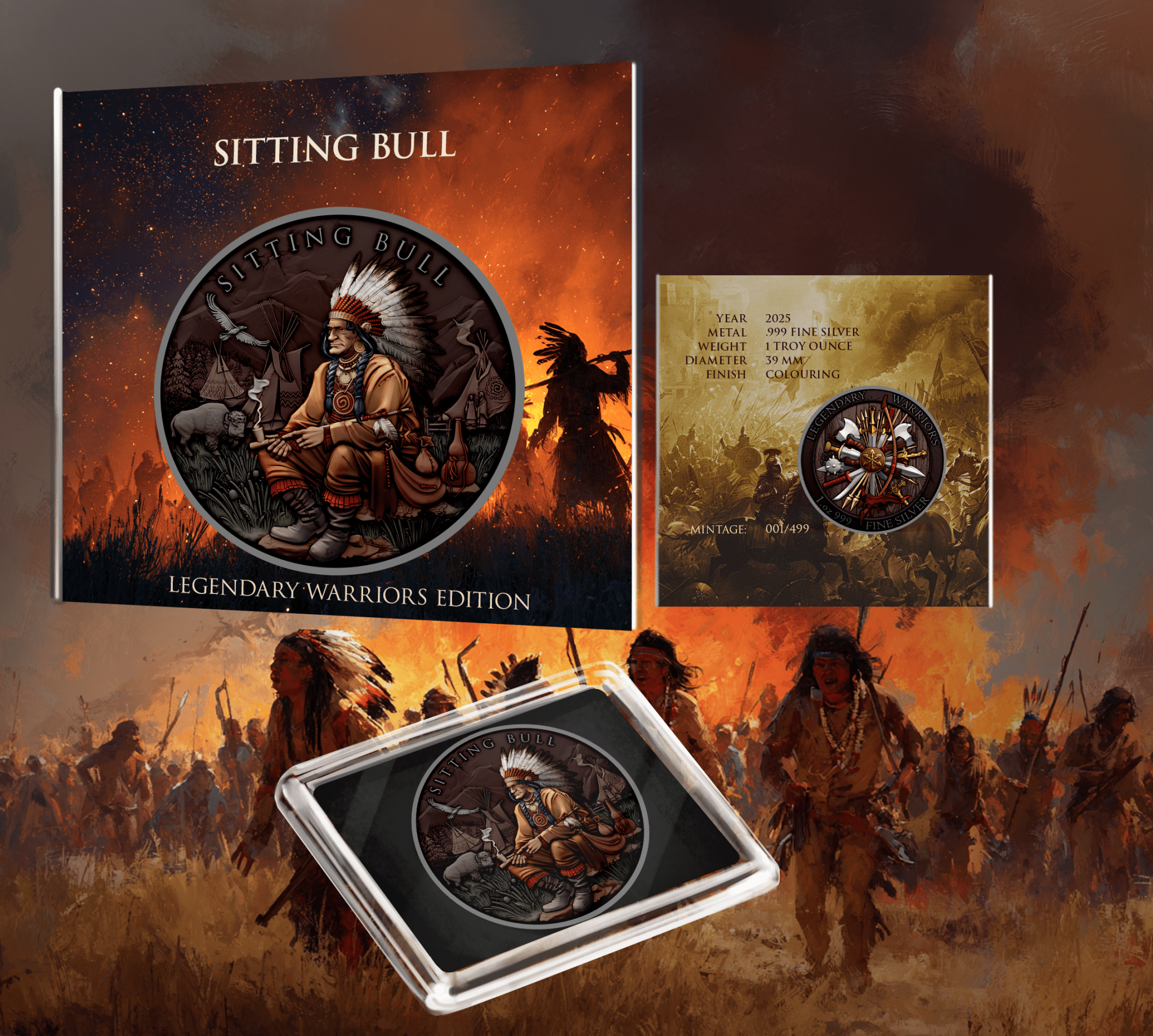 2025 Legendary Warriors Latest "Sitting Bull" Colorized 1oz .999 Silver Medal - Captain’s Chest Bullion