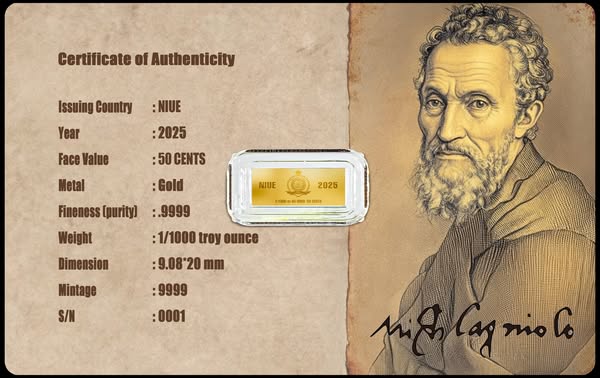 2025 Niue Creation of Adam 1/1000 oz .9999 Gold Coin in Card - Captain’s Chest Bullion