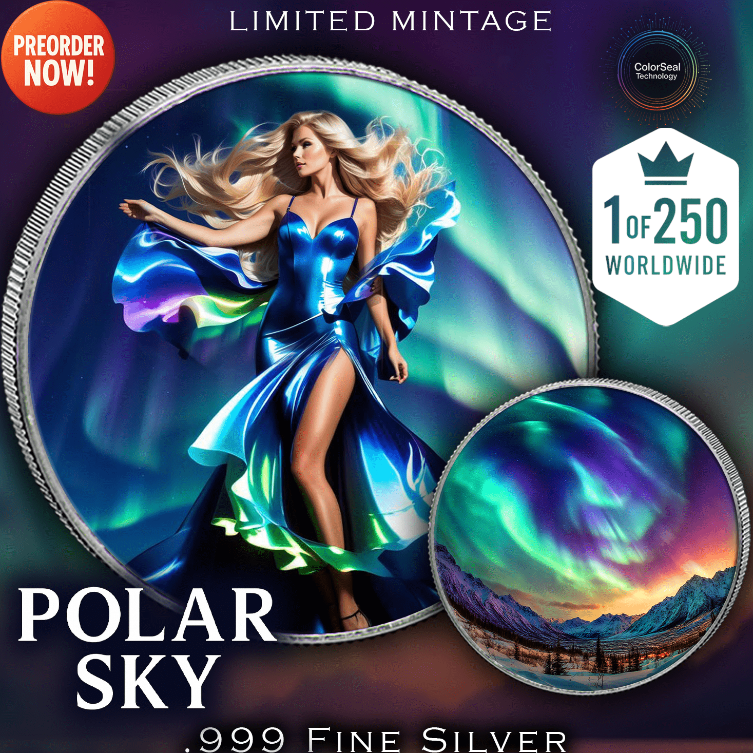 2025 Silver Eagle Aurora Polar Sky Colorized 1oz .999 Silver Coin - Captain’s Chest Bullion