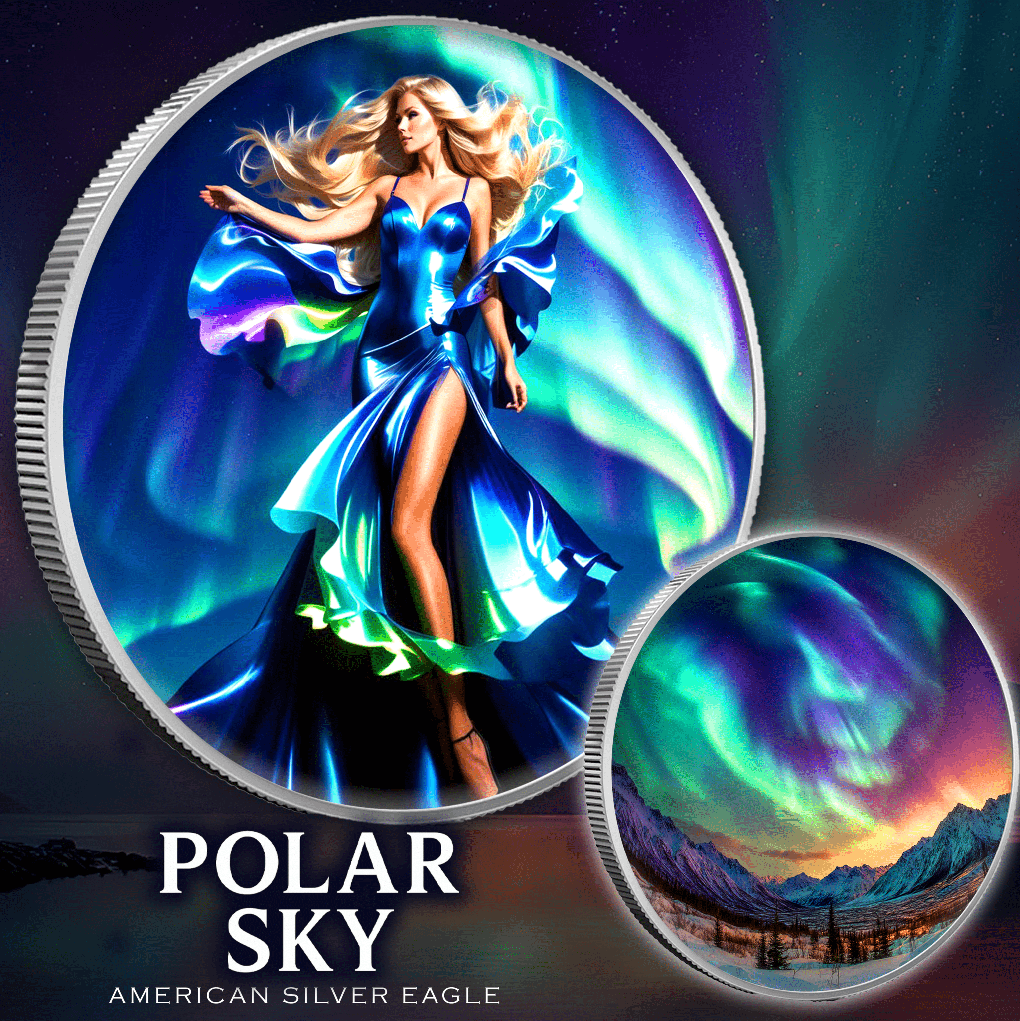 2025 Silver Eagle Aurora Polar Sky Colorized 1oz .999 Silver Coin - Captain’s Chest Bullion