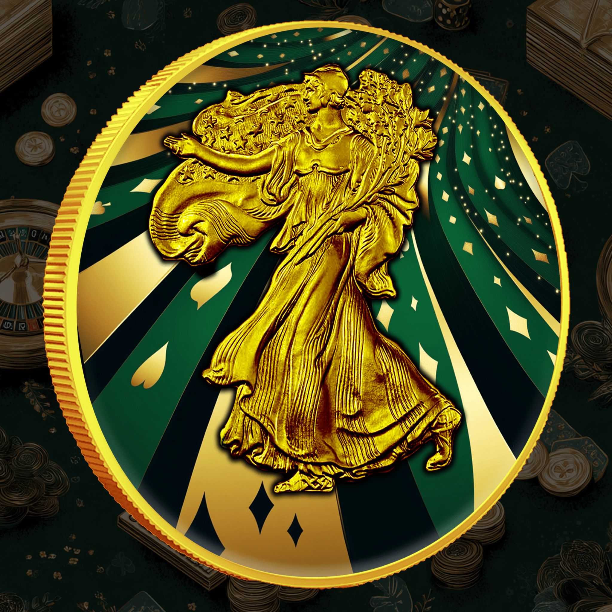 2025 Silver Eagle Gold Gilded High Roller 1oz Colorized .999 Silver Coin - Captain’s Chest Bullion