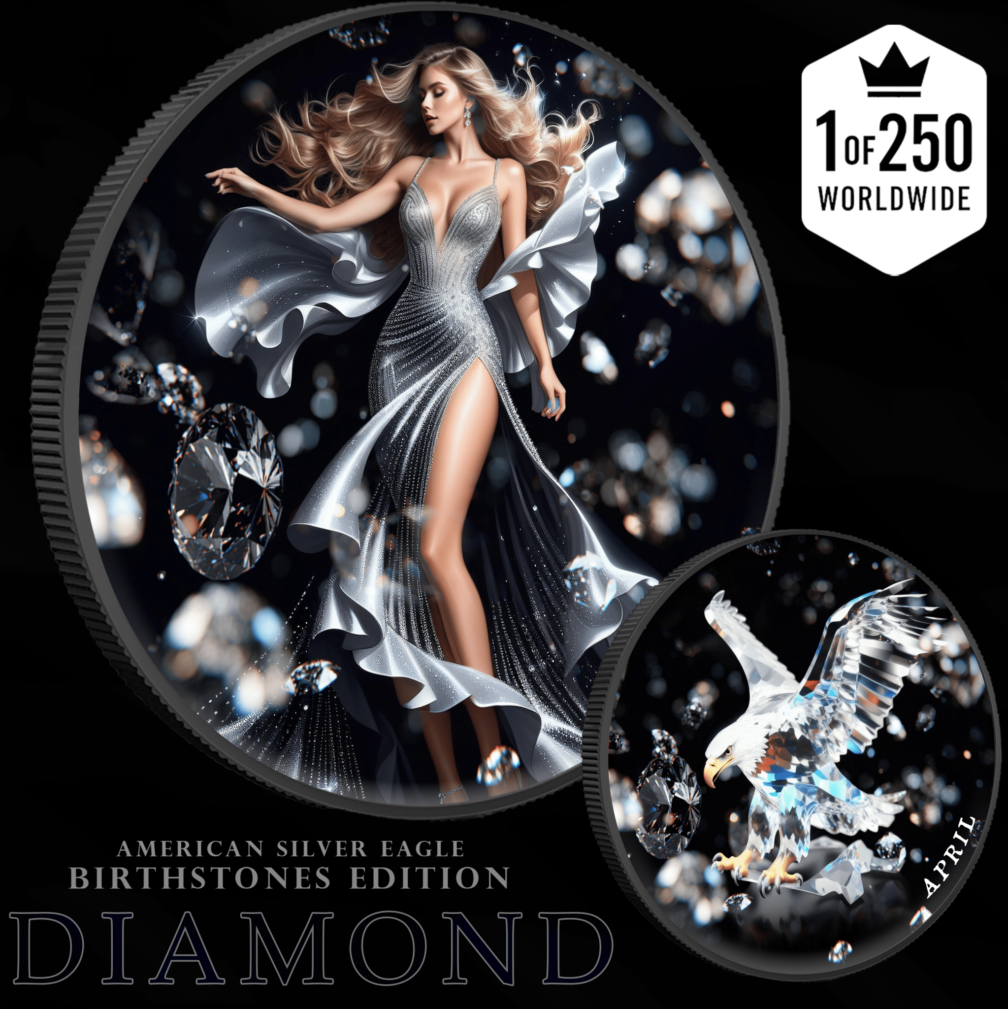 2025 Silver Eagle Month Series "Diamond Edition" 1oz Color Silver Coin - Captain’s Chest Bullion