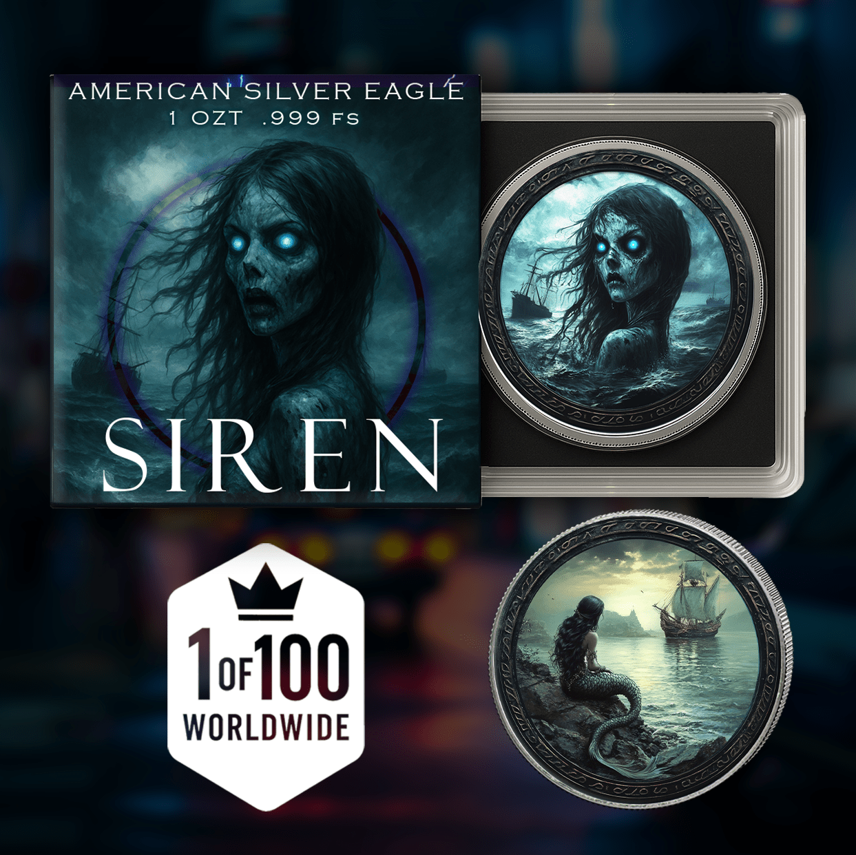 2025 Silver Eagle "The Siren" 1oz Colorized .999 Silver Coin - Captain’s Chest Bullion