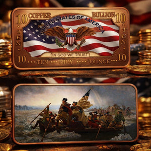 2026 George Washington Crosses the Delware 10oz AVDP .999 Fine Copper Bar - Captain’s Chest Bullion