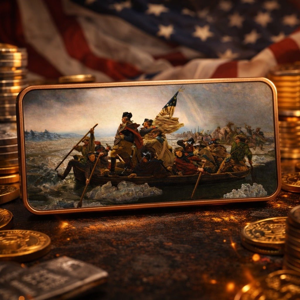 2026 George Washington Crosses the Delware 10oz AVDP .999 Fine Copper Bar - Captain’s Chest Bullion