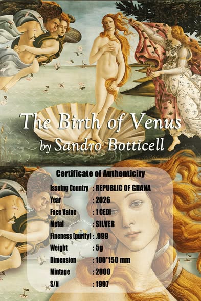 2026 Ghana The Birth of Venus 5g .999 Silver Foil - Captain’s Chest Bullion