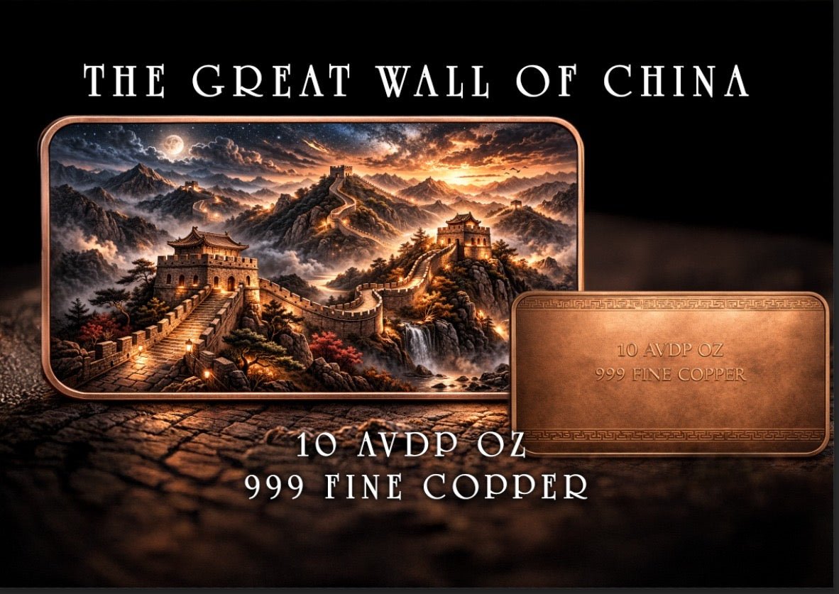 2026 Great Wall of China 10oz .999 AVDP Copper Bar - Captain’s Chest Bullion