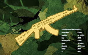 2026 Liberia AK47 Shaped 1/1000 oz .9999 Gold Coin in Card - Captain’s Chest Bullion