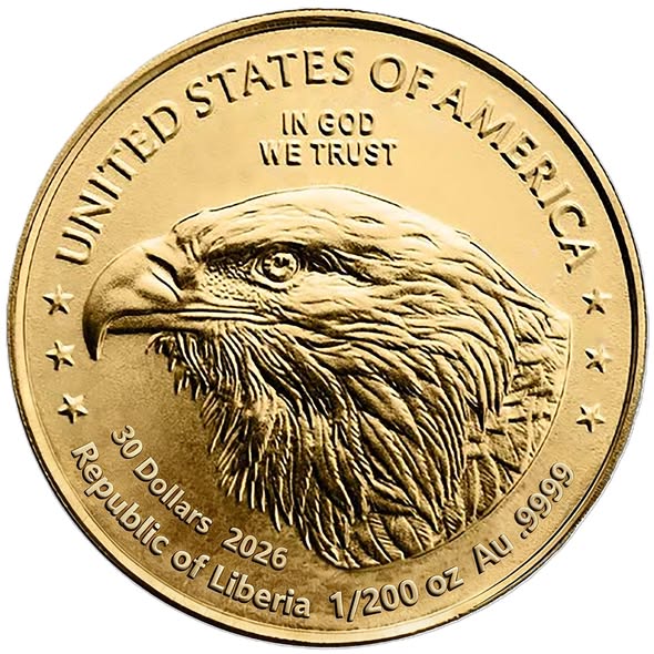 2026 Liberia American Gold Eagle 1/200 oz .9999 Gold Coin in Card - Captain’s Chest Bullion