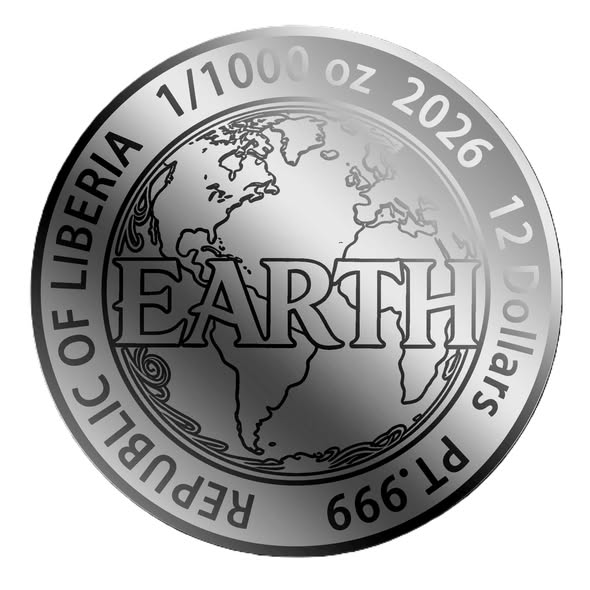 2026 Liberia Earth 1/1000 oz .999 Platinum Coin in Card - Captain’s Chest Bullion