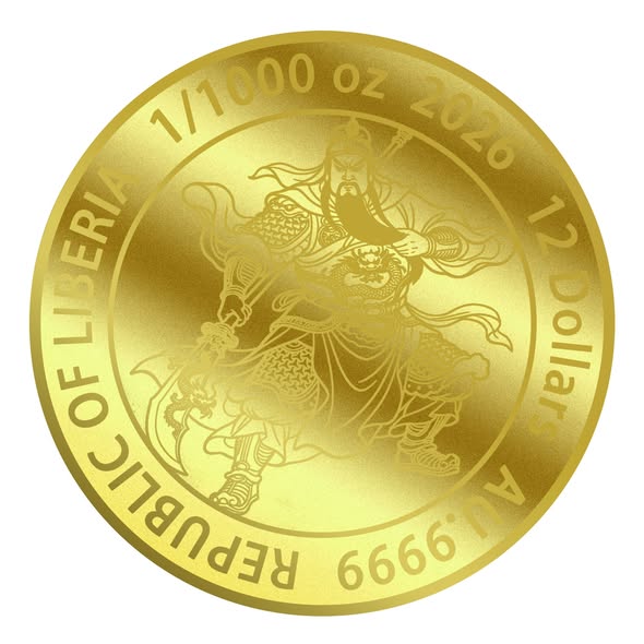 2026 Liberia Guan Yu 1/1000 oz .9999 Gold Coin in Card - Captain’s Chest Bullion