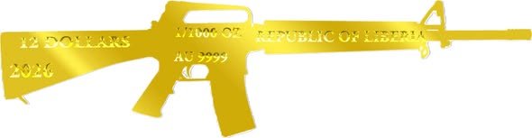 2026 Liberia M16 Shaped 1/1000 oz .9999 Gold Coin in Card - Captain’s Chest Bullion