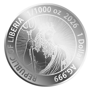 2026 Liberia Poseidon 1/1000 oz .999 Silver Coin in Card - Captain’s Chest Bullion