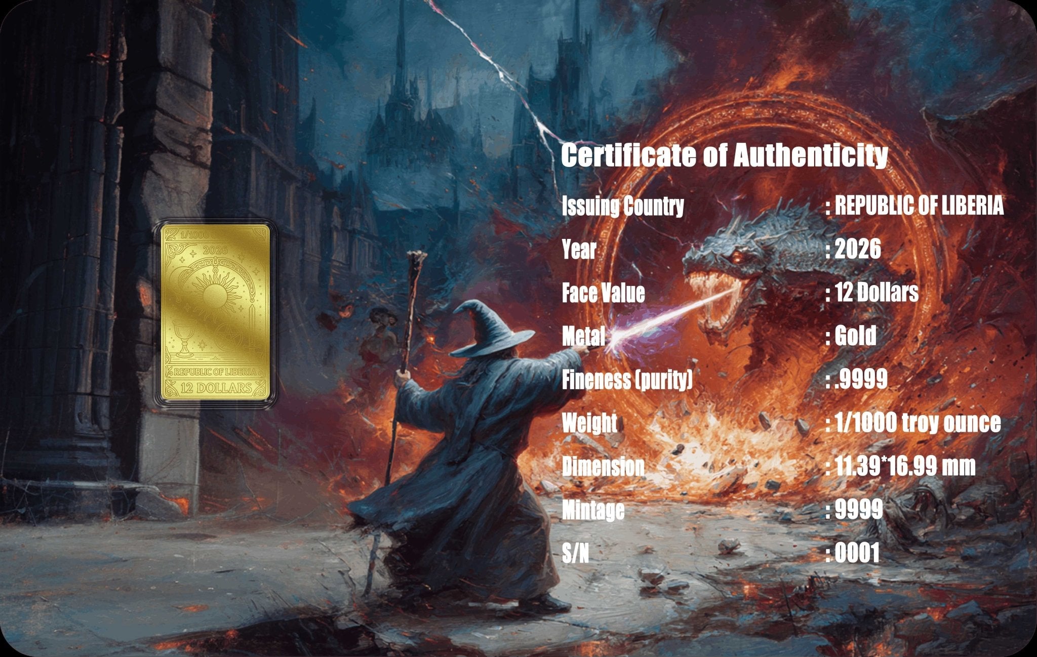 2026 Liberia The Magician 1/1000 oz .9999 Gold Coin in Card - Captain’s Chest Bullion